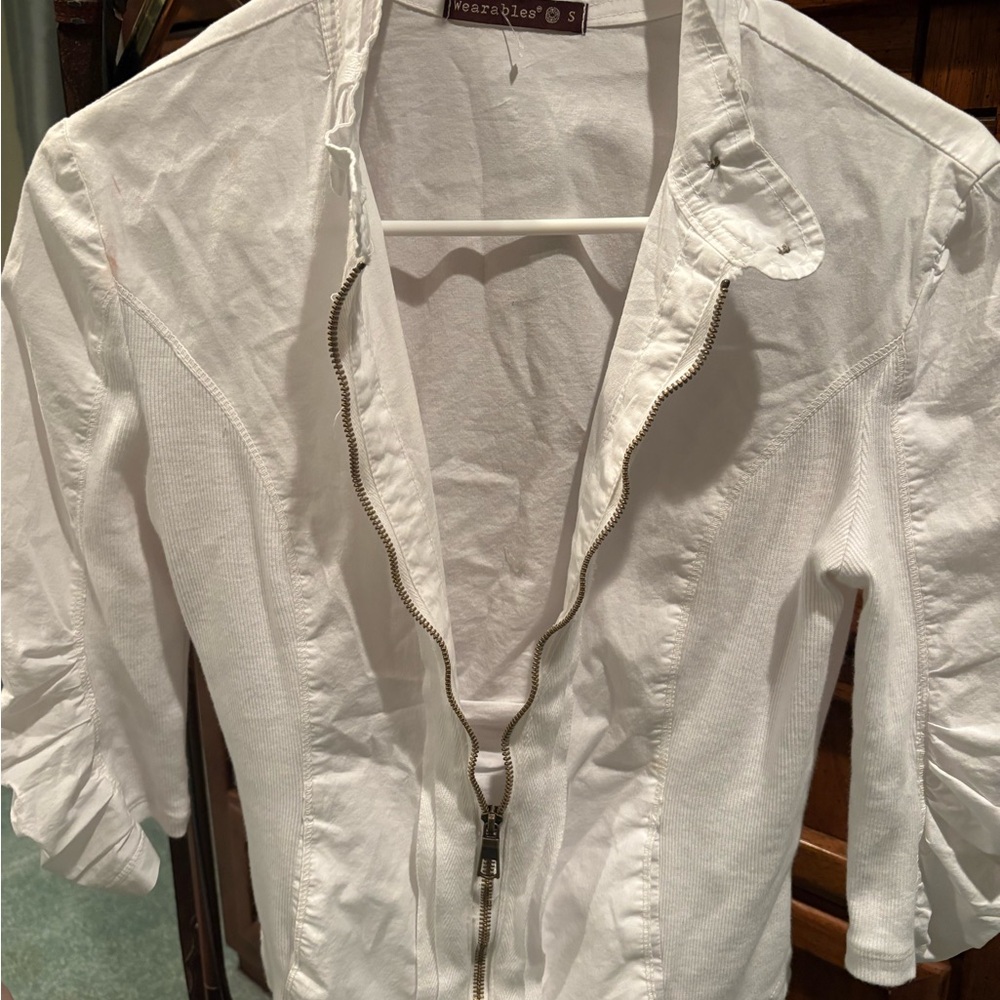 Wearables White Zip-Up Blouse